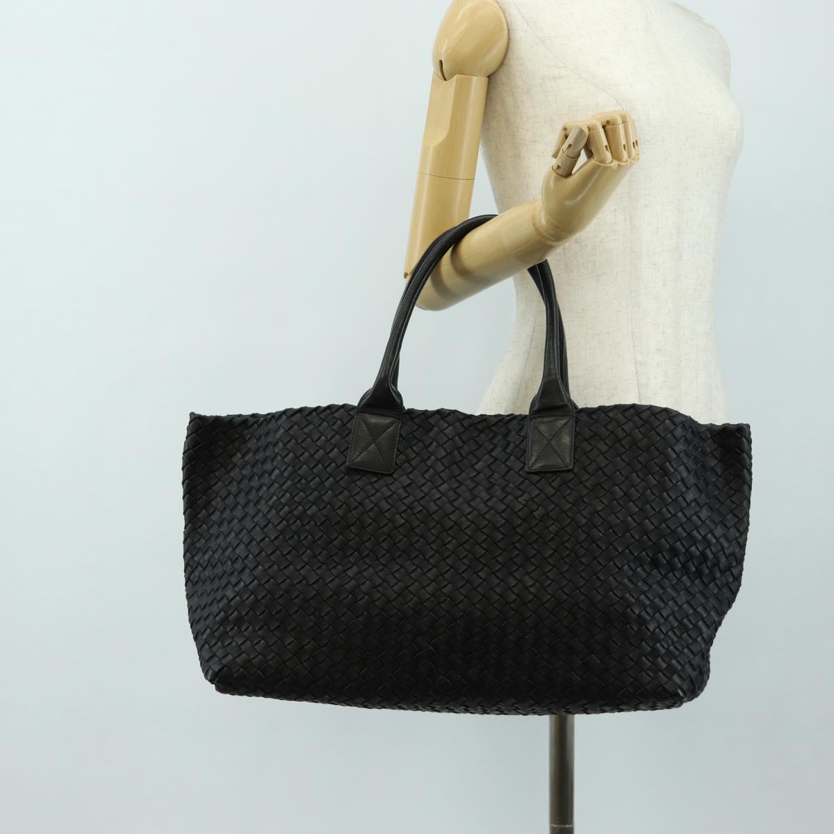 BOTTEGA VENETA INTRECCIATO Cabas PM Hand Bag Leather Black Auth am11891SM