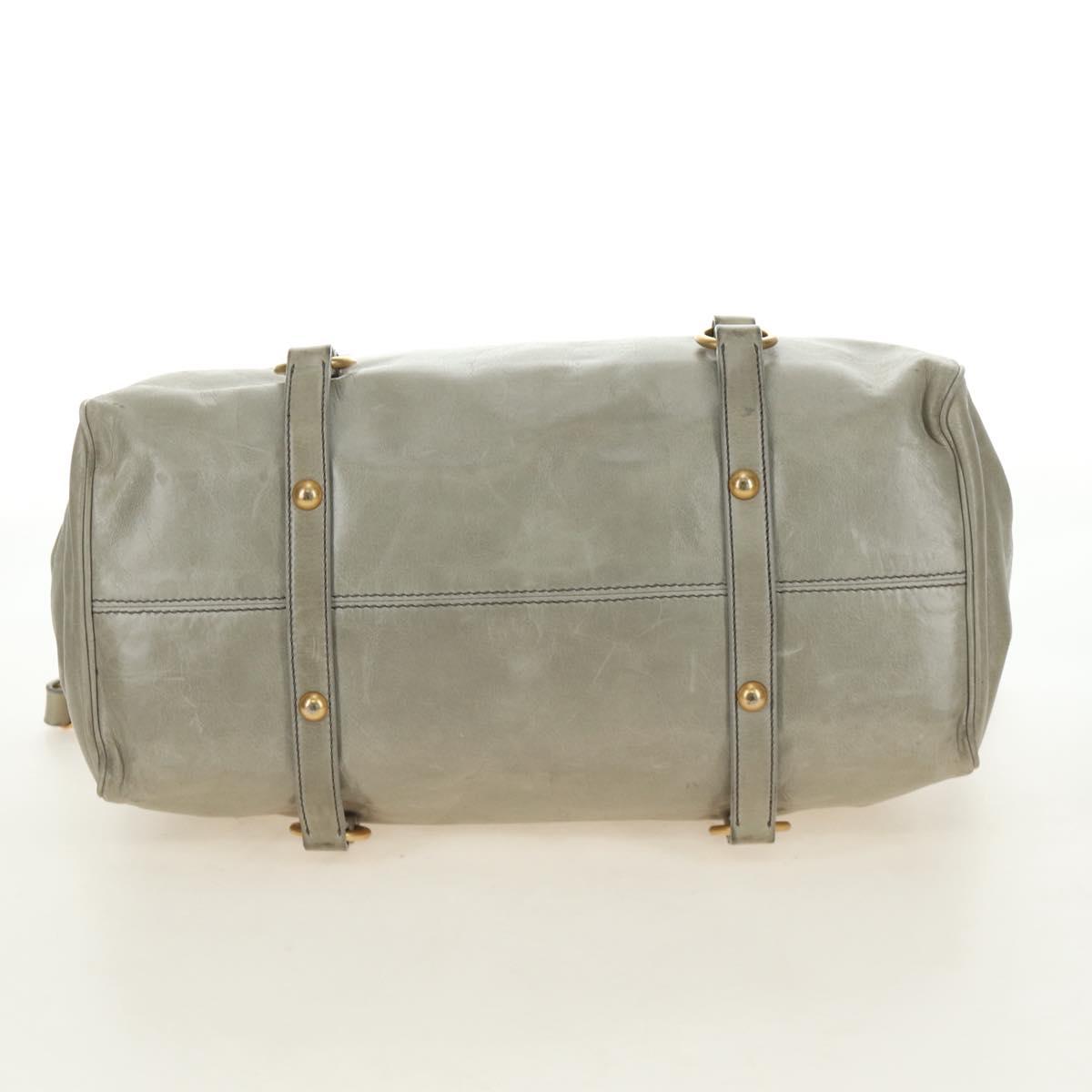 Miu Miu Side Ribbon Hand Bag Leather 2way Gray Gold Auth am11892V
