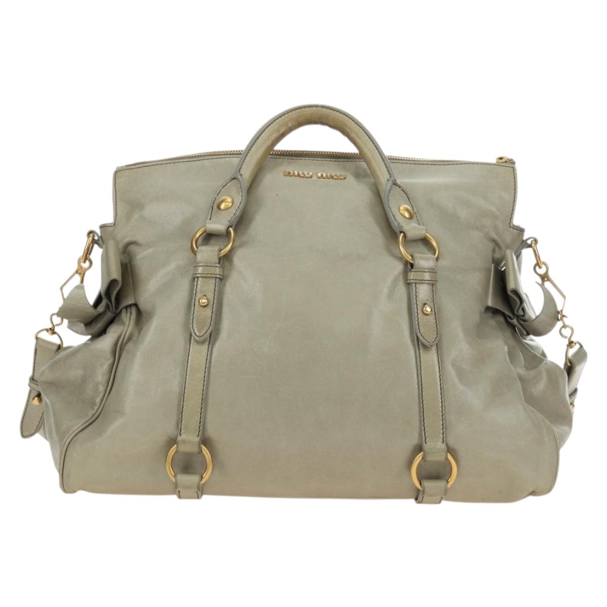 Miu Miu Side Ribbon Hand Bag Leather 2way Gray Gold Auth am11892V