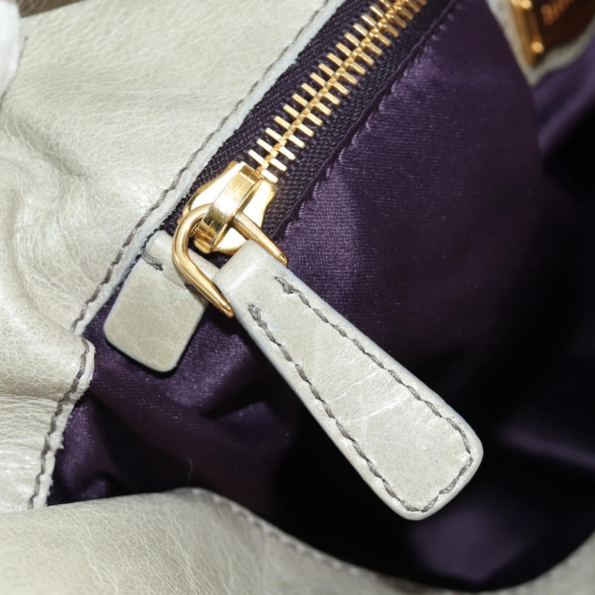 Miu Miu Side Ribbon Hand Bag Leather 2way Gray Gold Auth am11892V
