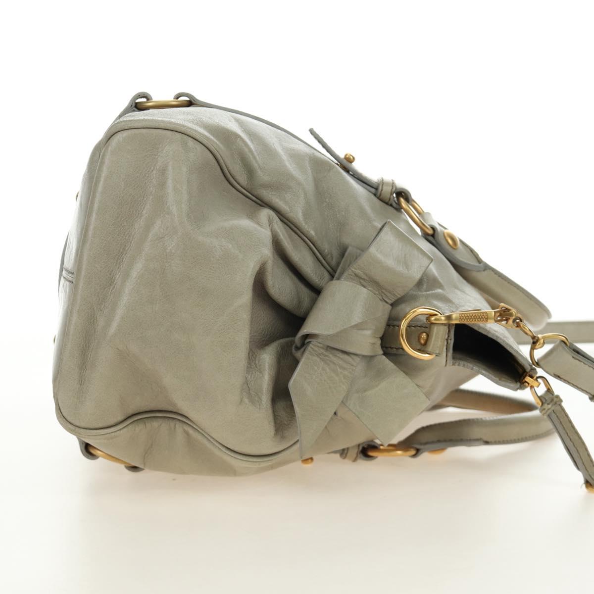 Miu Miu Side Ribbon Hand Bag Leather 2way Gray Gold Auth am11892V