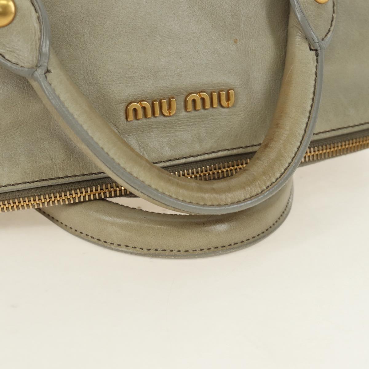 Miu Miu Side Ribbon Hand Bag Leather 2way Gray Gold Auth am11892V