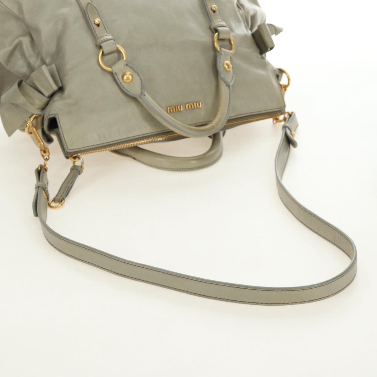 Miu Miu Side Ribbon Hand Bag Leather 2way Gray Gold Auth am11892V