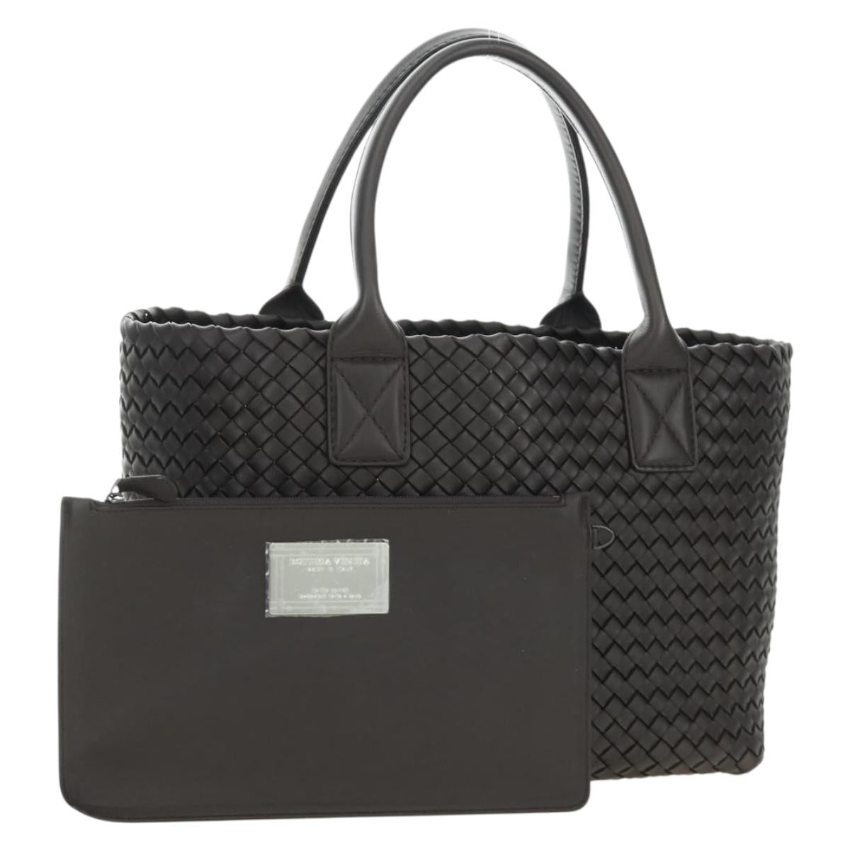 BOTTEGA VENETA INTRECCIATO Cabas PM Hand Bag Leather Dark Brown Auth am11893SM