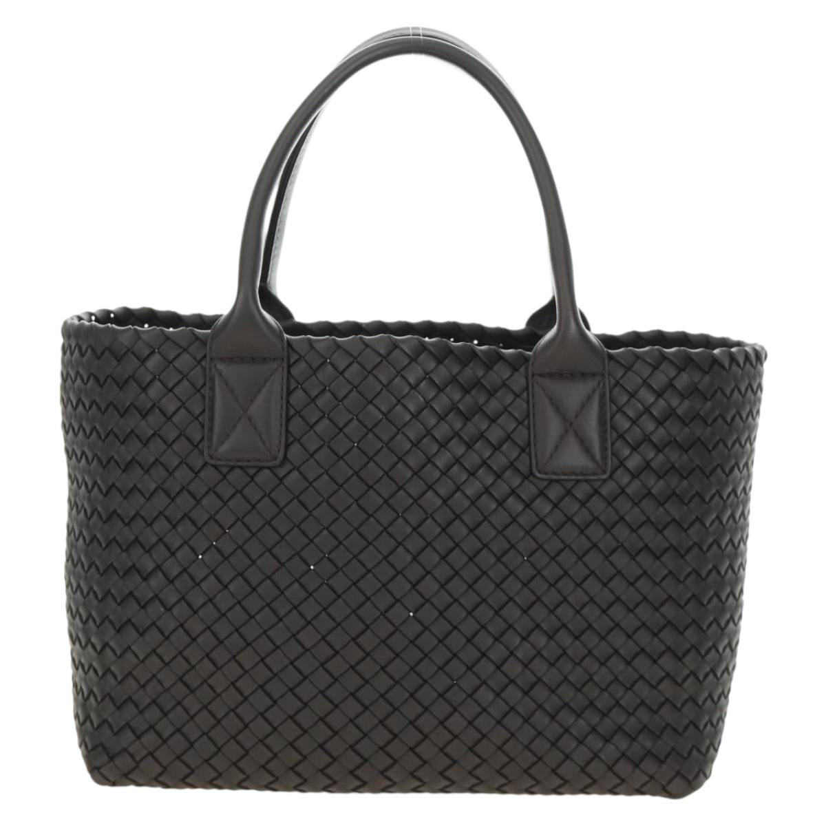 BOTTEGA VENETA INTRECCIATO Cabas PM Hand Bag Leather Dark Brown Auth am11893SM