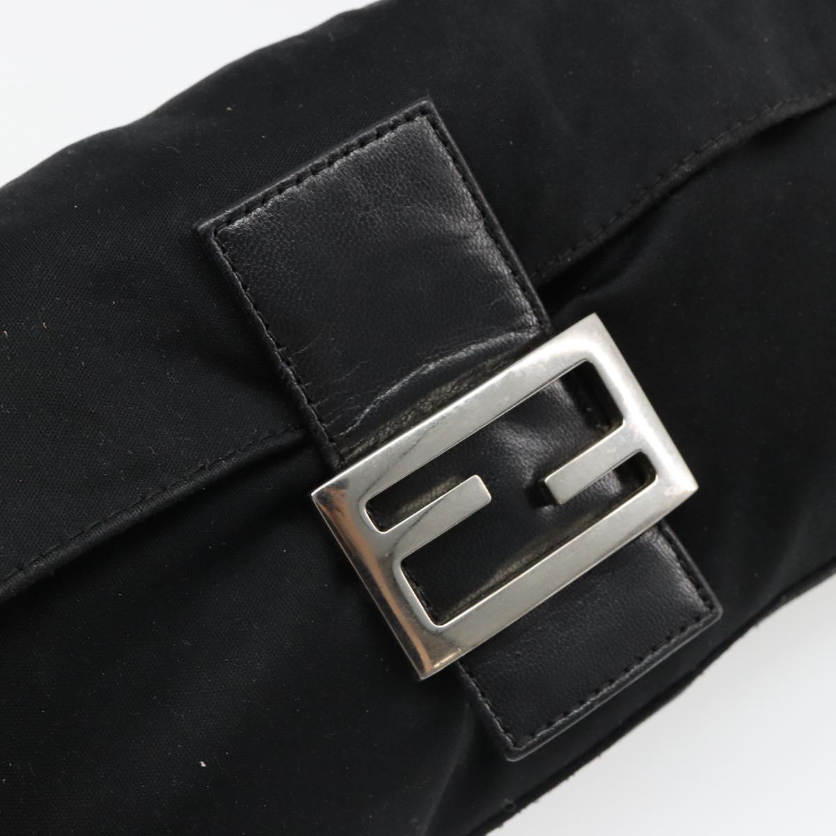 FENDI Mamma Baguette Shoulder Bag Cotton Jersey Black Silver Auth am11894A