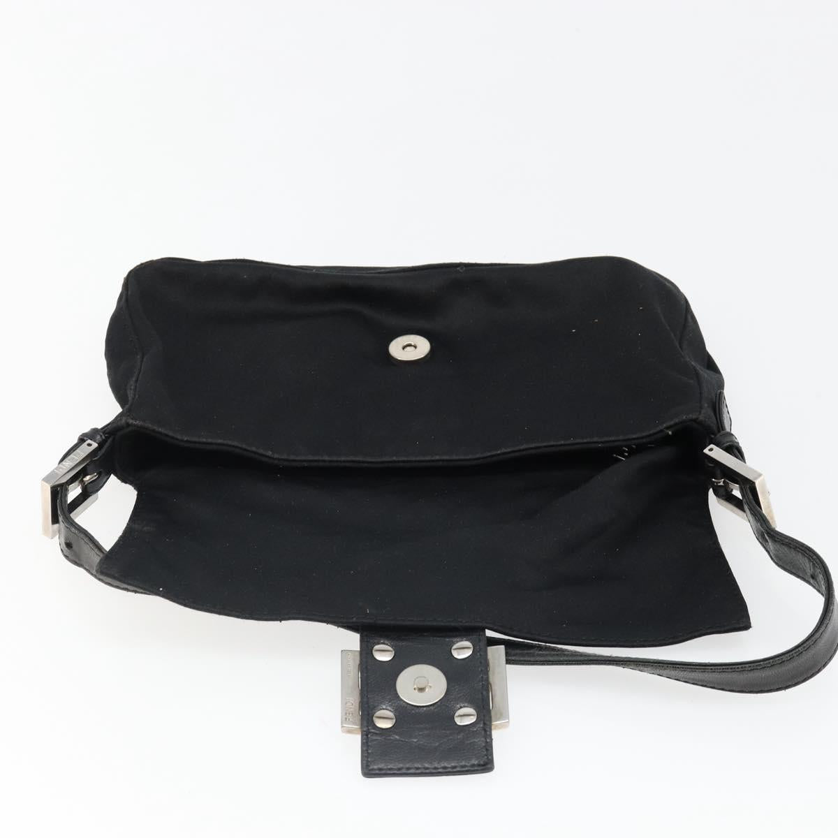 FENDI Mamma Baguette Shoulder Bag Cotton Jersey Black Silver Auth am11894A