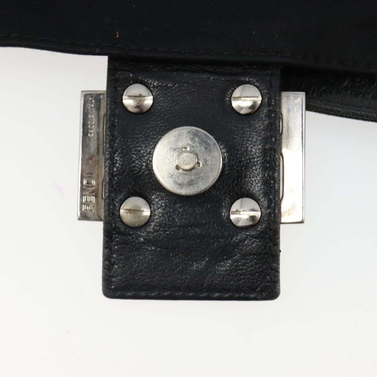 FENDI Mamma Baguette Shoulder Bag Cotton Jersey Black Silver Auth am11894A