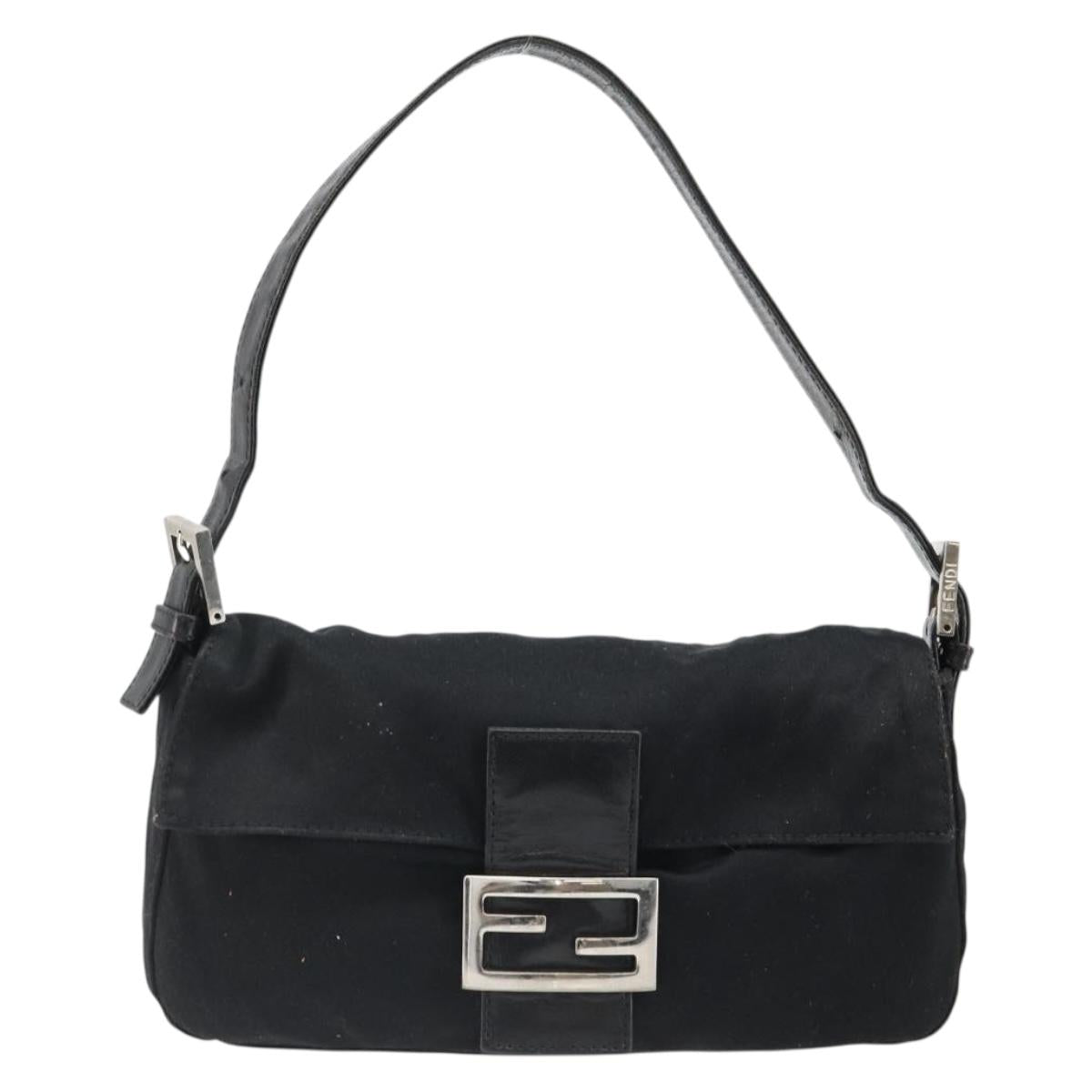 FENDI Mamma Baguette Shoulder Bag Cotton Jersey Black Silver Auth am11894A