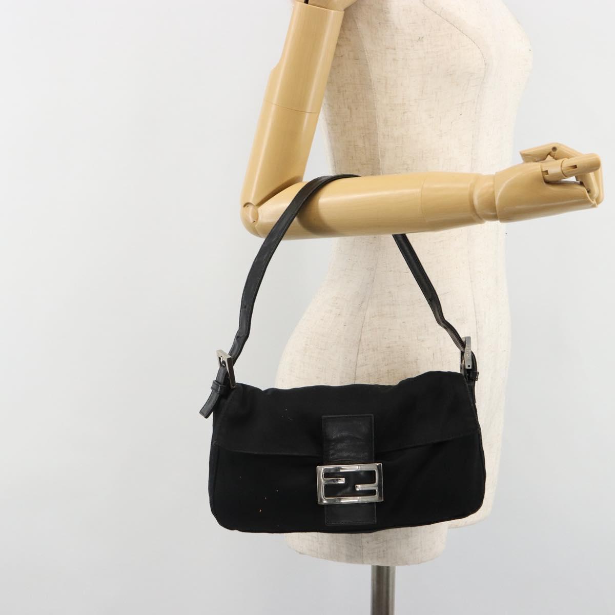 FENDI Mamma Baguette Shoulder Bag Cotton Jersey Black Silver Auth am11894A