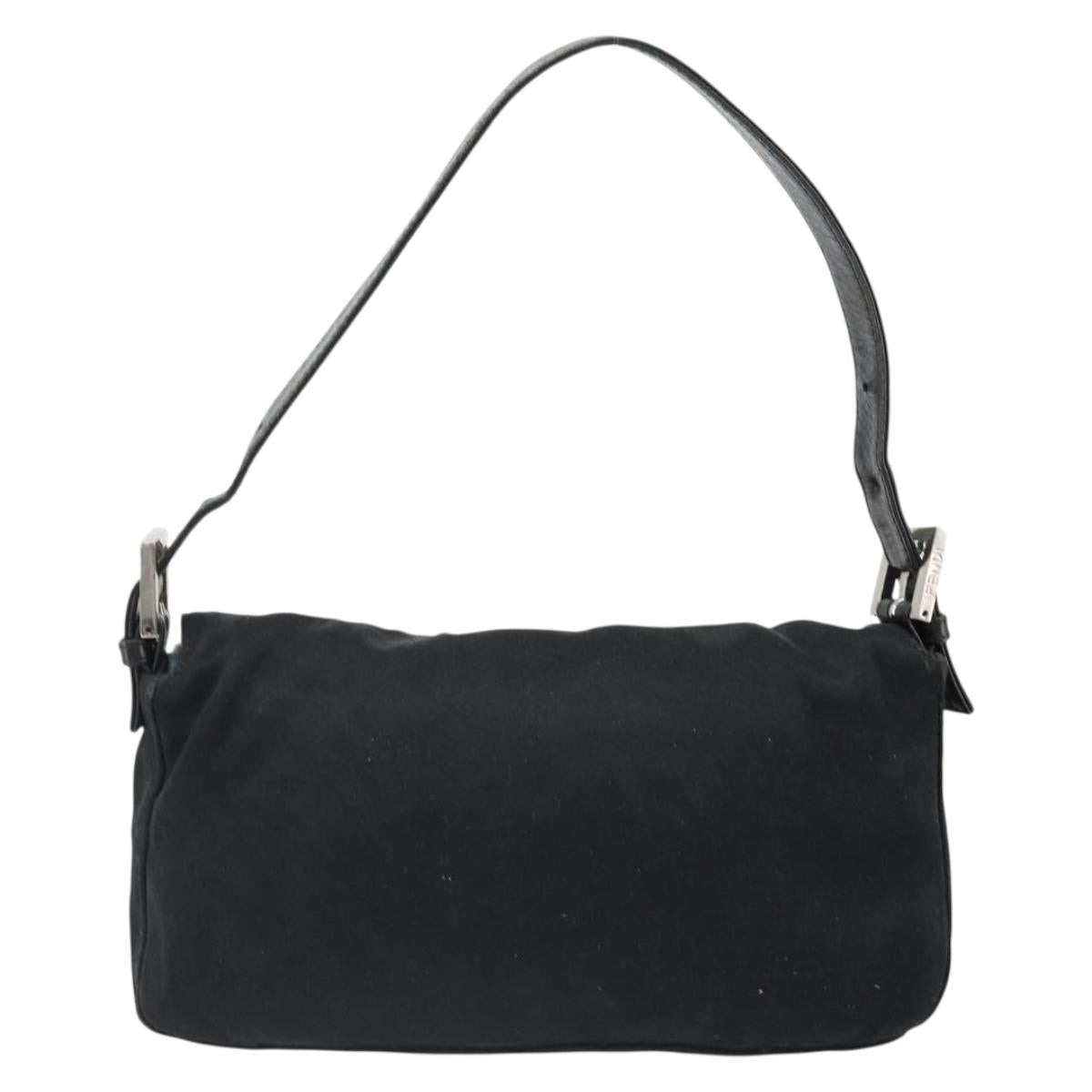 FENDI Mamma Baguette Shoulder Bag Cotton Jersey Black Silver Auth am11894A