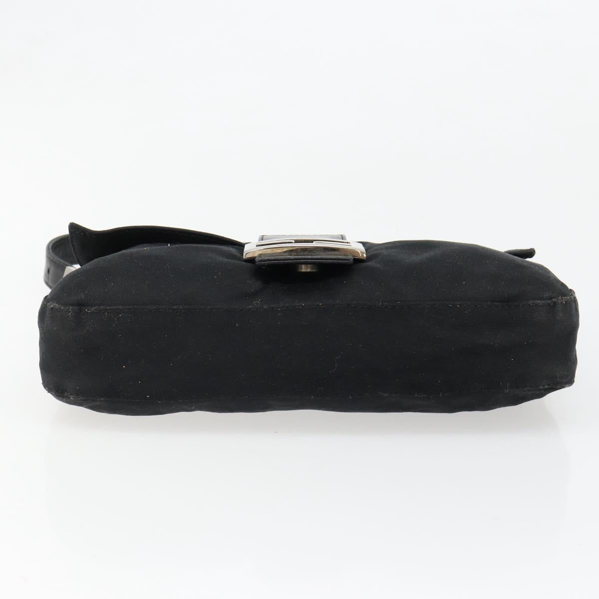 FENDI Mamma Baguette Shoulder Bag Cotton Jersey Black Silver Auth am11894A
