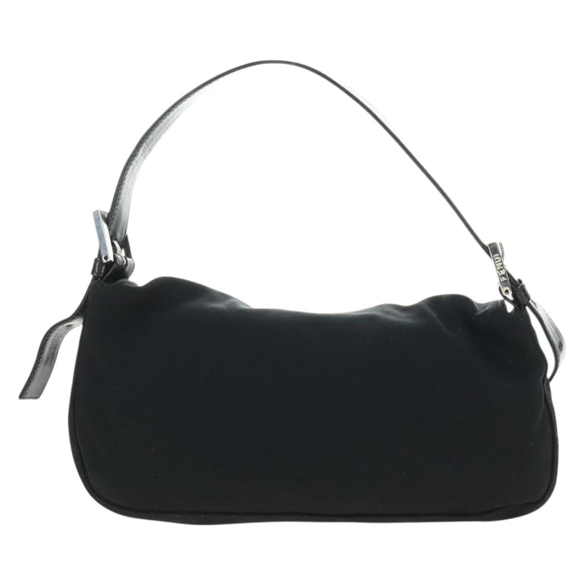 FENDI Mamma Baguette Shoulder Bag Cotton Jersey Black Silver Auth am11895V