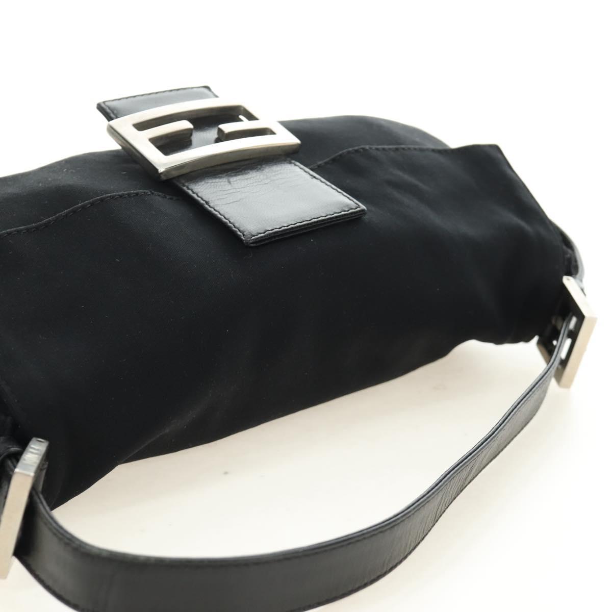 FENDI Mamma Baguette Shoulder Bag Cotton Jersey Black Silver Auth am11895V