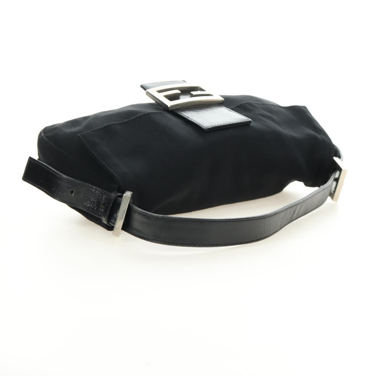 FENDI Mamma Baguette Shoulder Bag Cotton Jersey Black Silver Auth am11895V