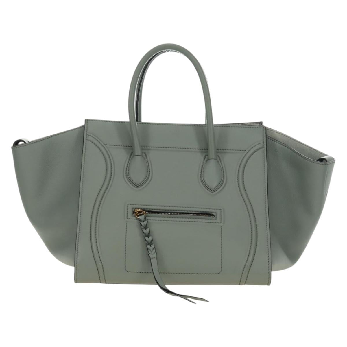 CELINE Luggage Small Square Phantom Hand Bag Leather Gray Gold Auth am11897M