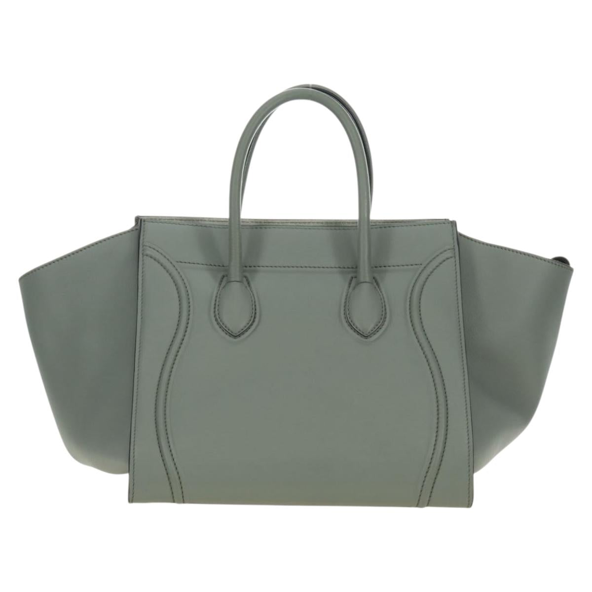 CELINE Luggage Small Square Phantom Hand Bag Leather Gray Gold Auth am11897M