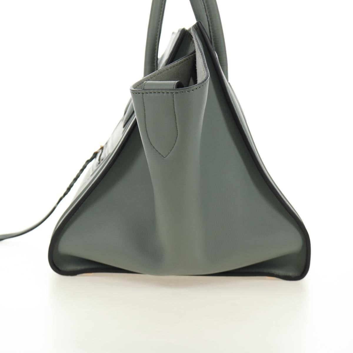 CELINE Luggage Small Square Phantom Hand Bag Leather Gray Gold Auth am11897M