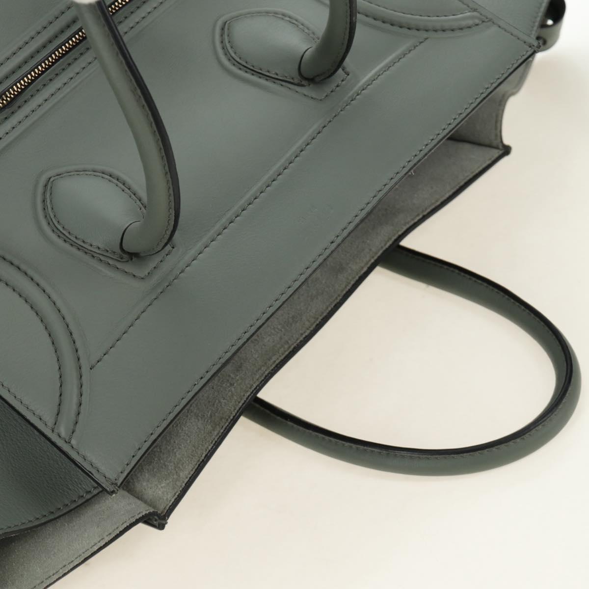 CELINE Luggage Small Square Phantom Hand Bag Leather Gray Gold Auth am11897M