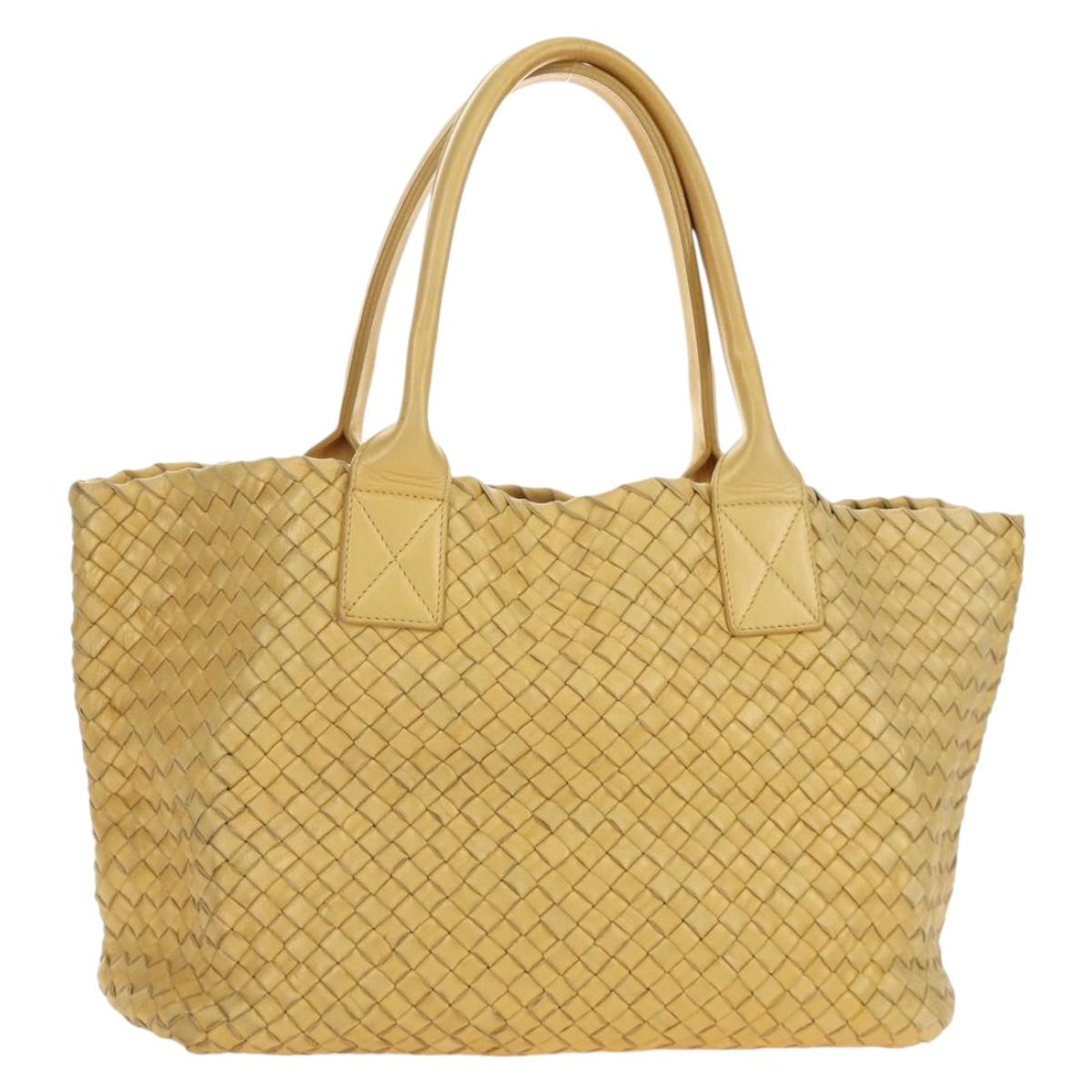 BOTTEGA VENETA INTRECCIATO Cabas PM Hand Bag Leather Gold 141498 Auth am11898V