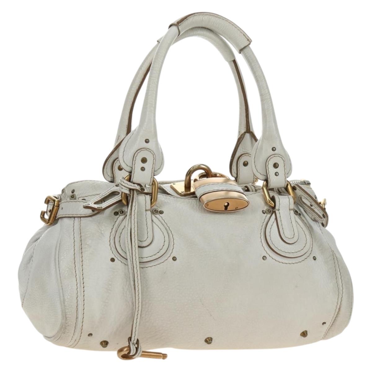 Chloe Paddington Hand Bag Leather White Gold Silver Auth am11899V