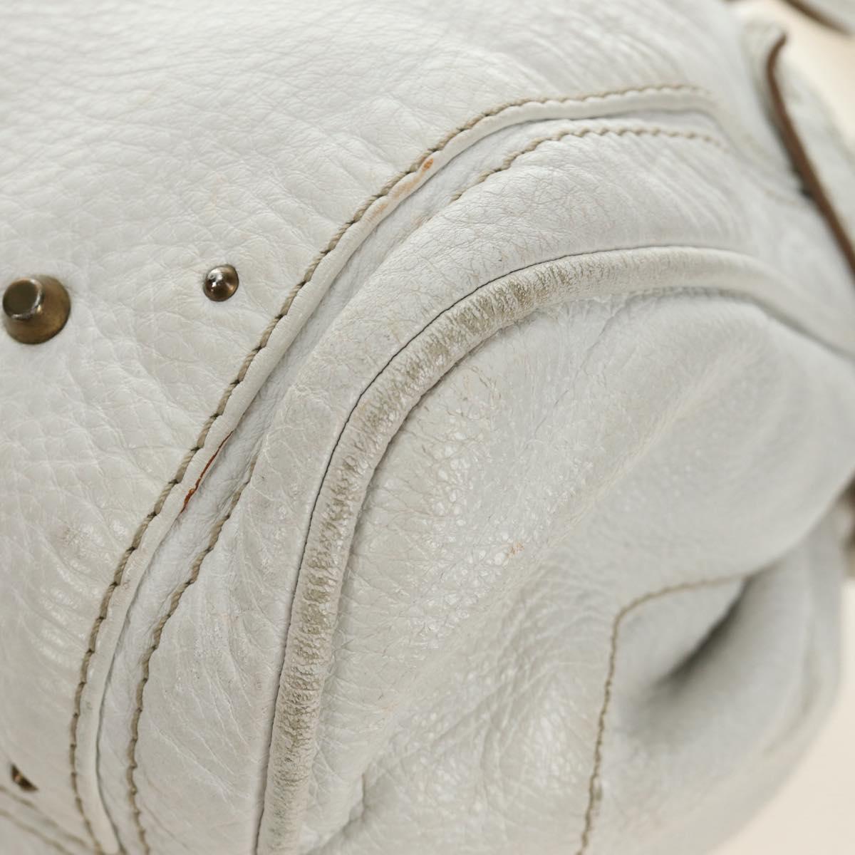Chloe Paddington Hand Bag Leather White Gold Silver Auth am11899V