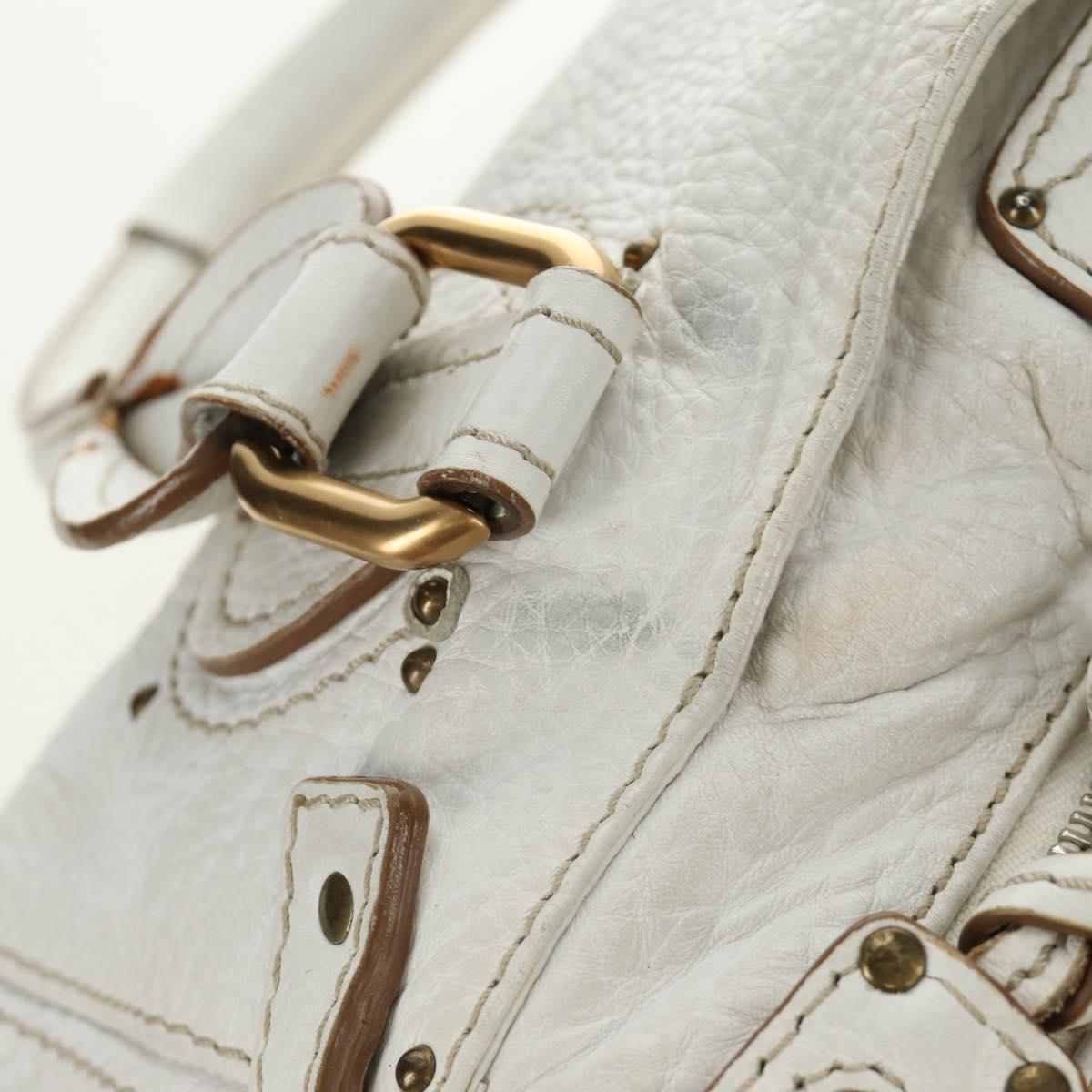 Chloe Paddington Hand Bag Leather White Gold Silver Auth am11899V