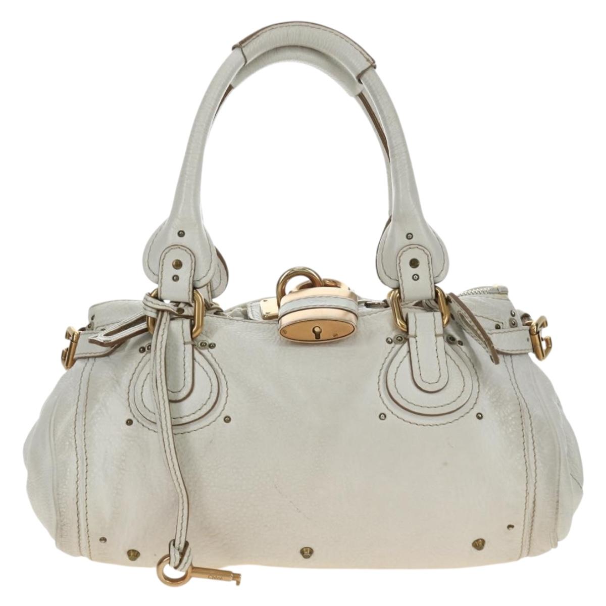 Chloe Paddington Hand Bag Leather White Gold Silver Auth am11899V