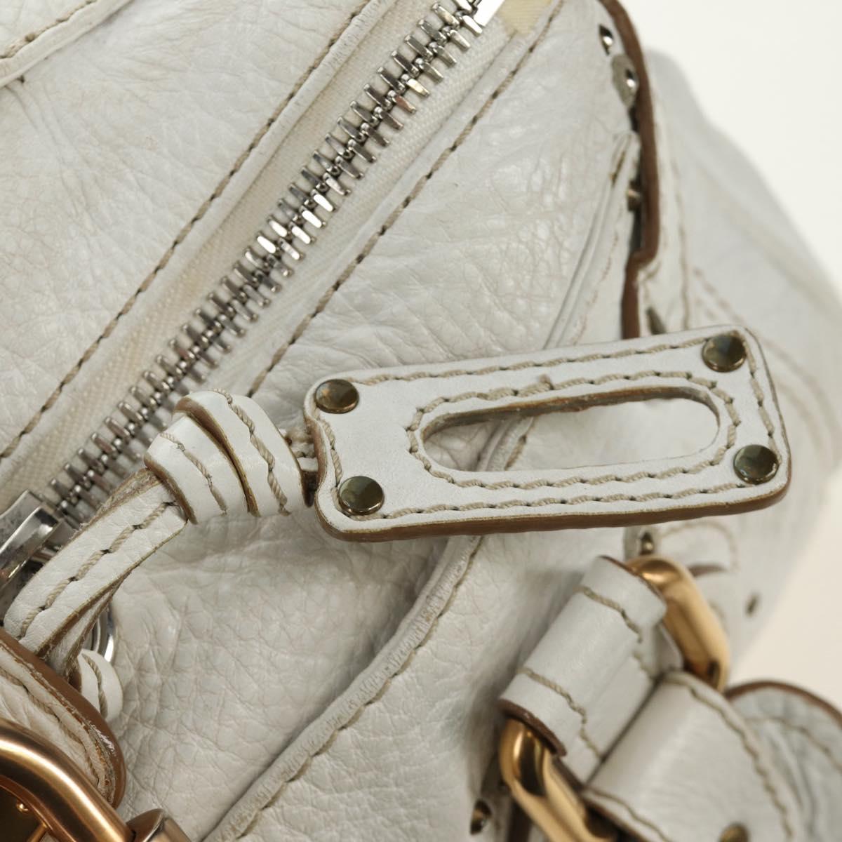 Chloe Paddington Hand Bag Leather White Gold Silver Auth am11899V