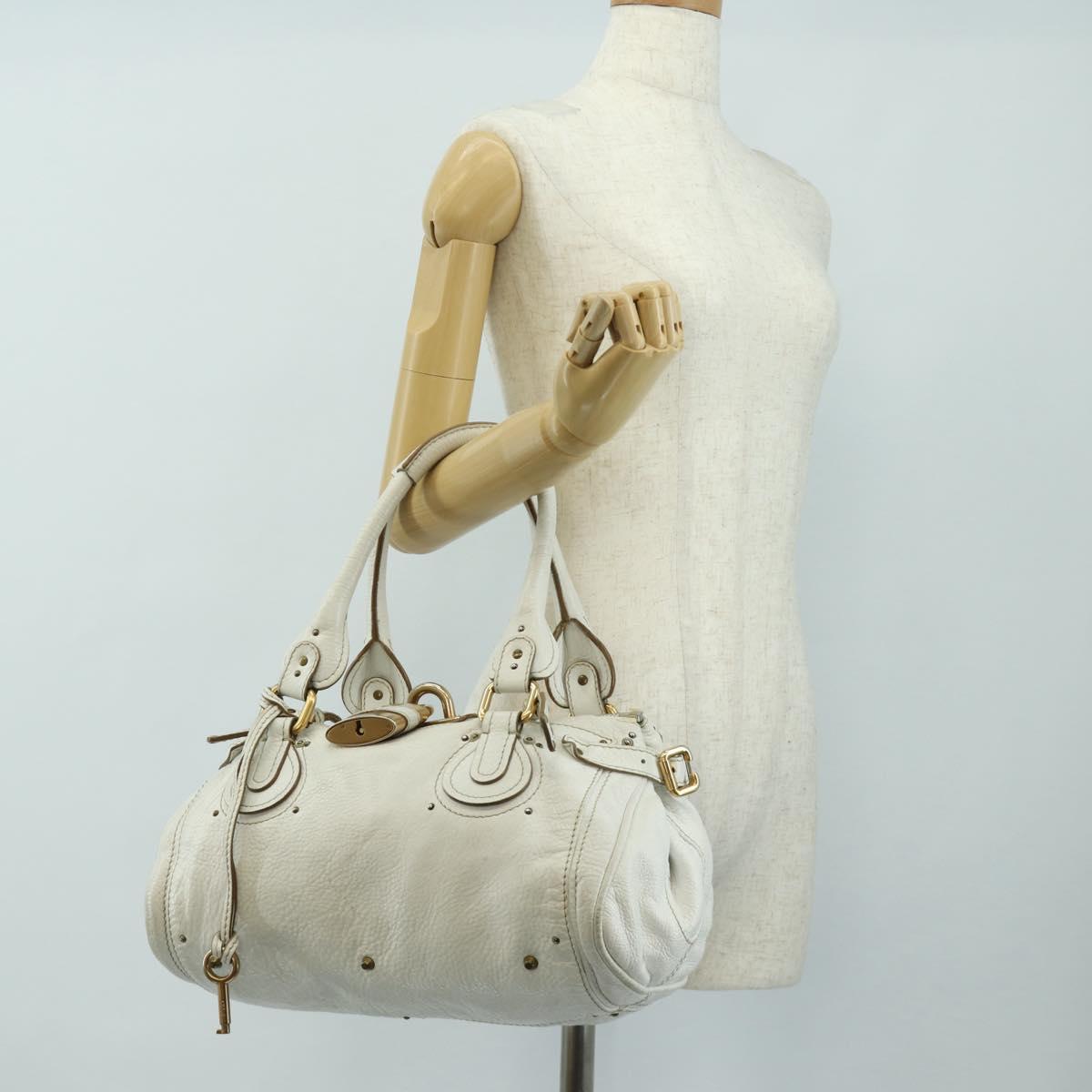 Chloe Paddington Hand Bag Leather White Gold Silver Auth am11899V