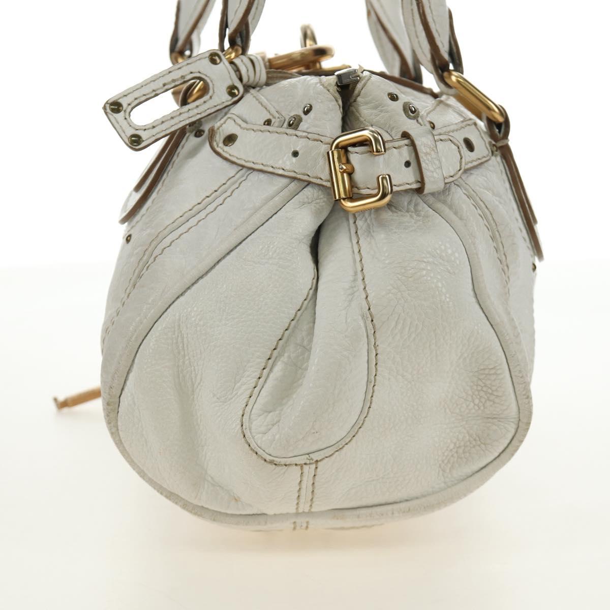 Chloe Paddington Hand Bag Leather White Gold Silver Auth am11899V