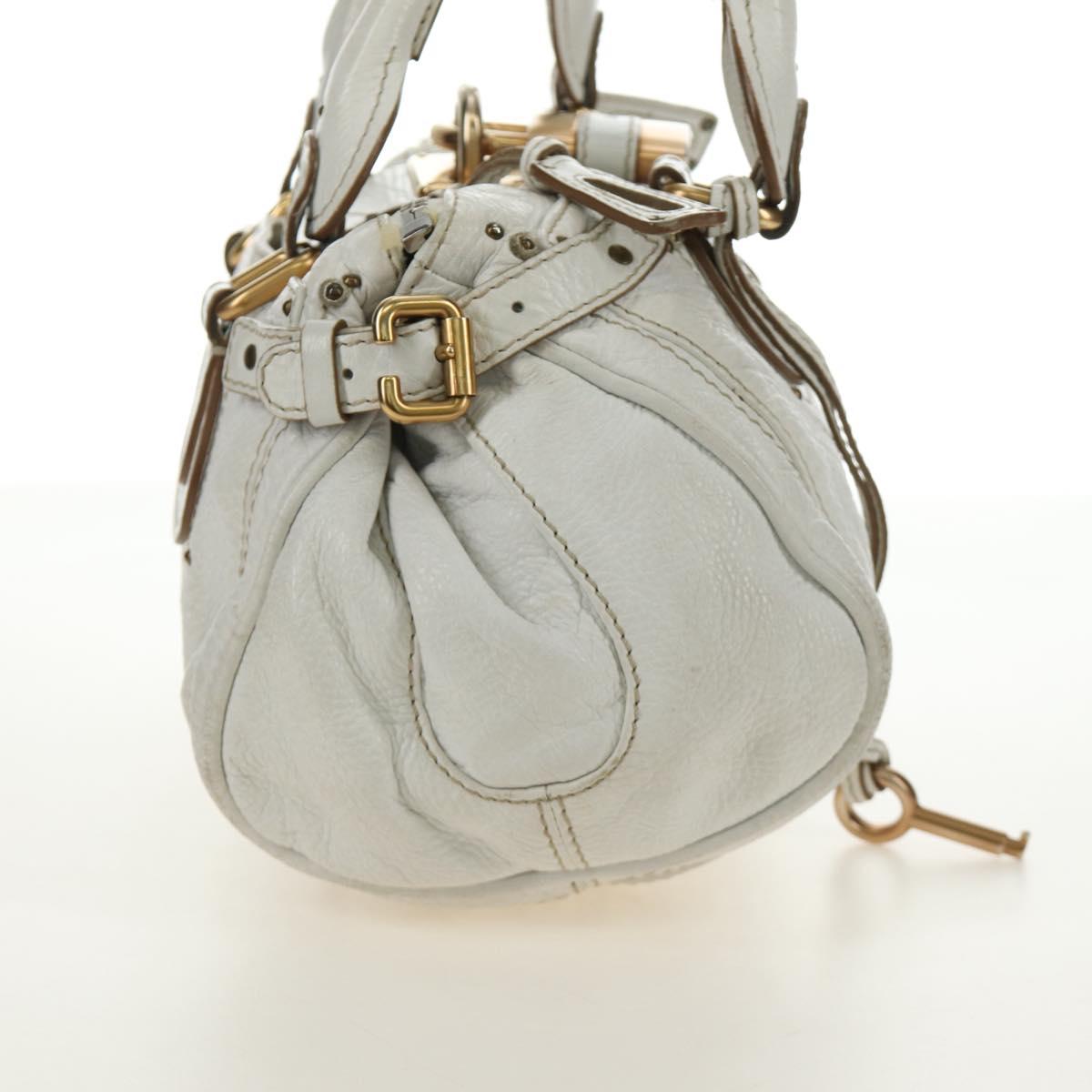 Chloe Paddington Hand Bag Leather White Gold Silver Auth am11899V