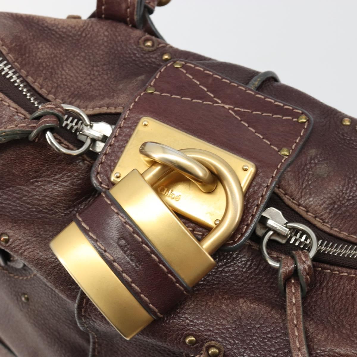 Chloe Paddington Hand Bag Leather Brown Gold Silver Auth am11904A