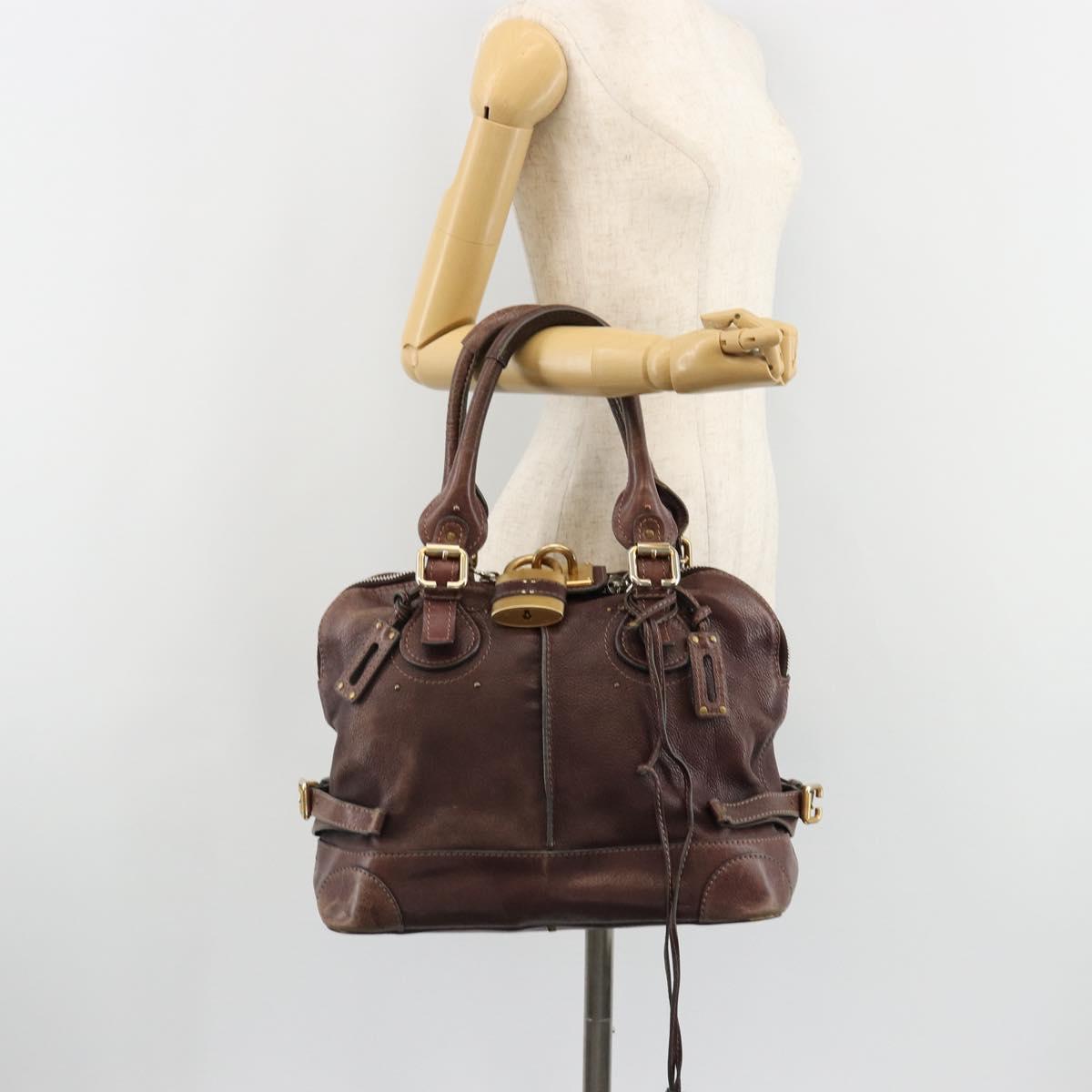 Chloe Paddington Hand Bag Leather Brown Gold Silver Auth am11904A