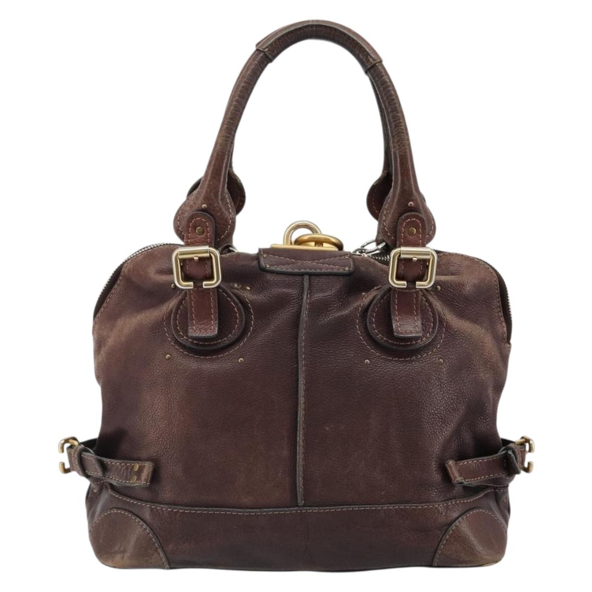 Chloe Paddington Hand Bag Leather Brown Gold Silver Auth am11904A