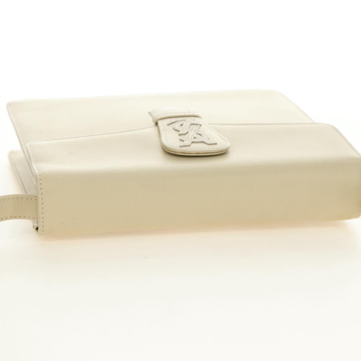 SAINT LAURENT YSL Shoulder Bag Leather Ivory Gold Auth am11905V