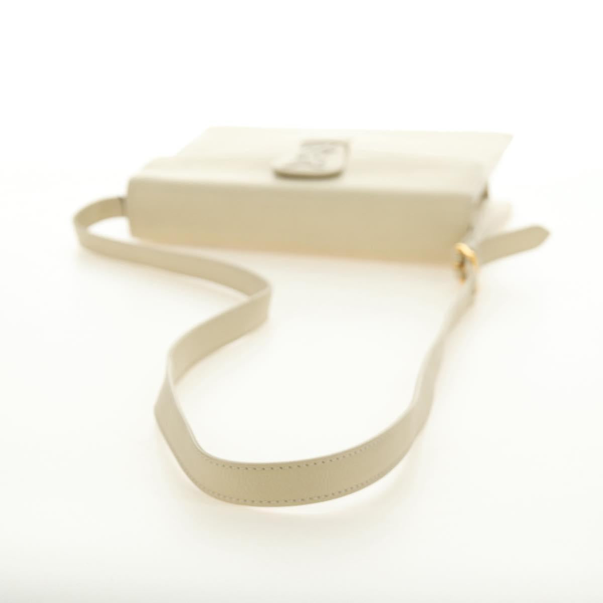 SAINT LAURENT YSL Shoulder Bag Leather Ivory Gold Auth am11905V