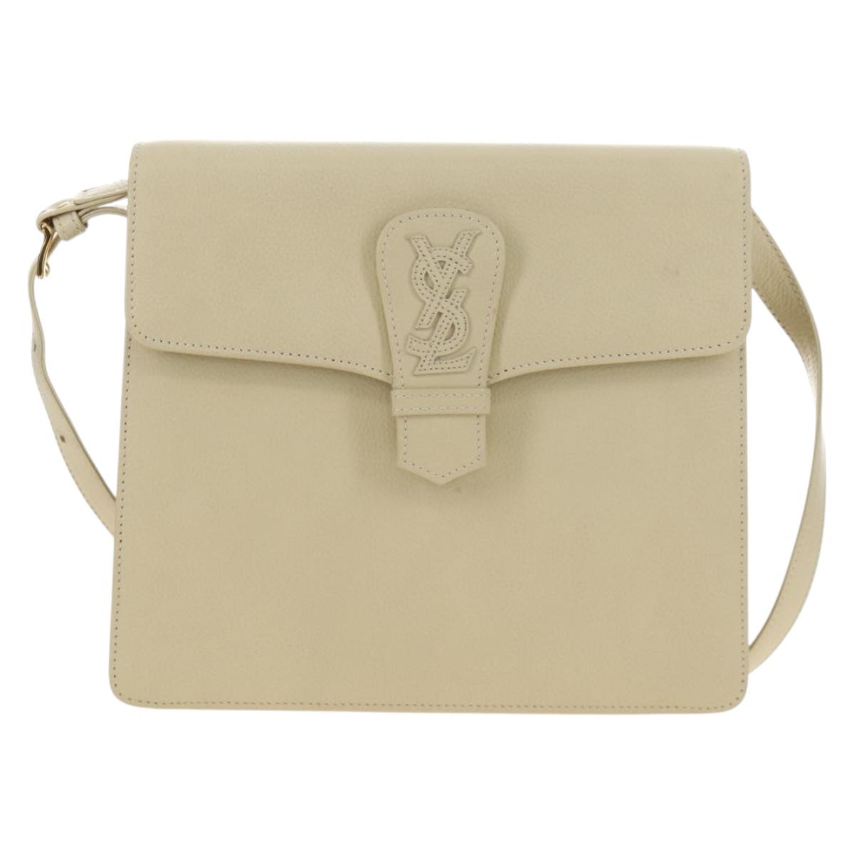 SAINT LAURENT YSL Shoulder Bag Leather Ivory Gold Auth am11905V