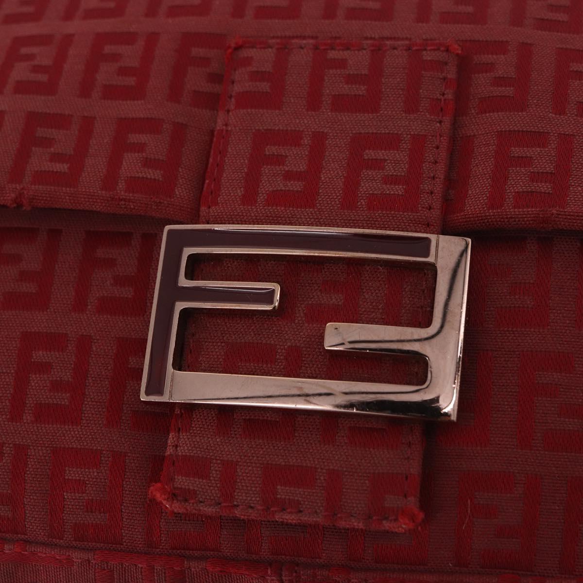 FENDI Zucchino Canvas Mamma Baguette Shoulder Bag Red Gold Auth am11906A