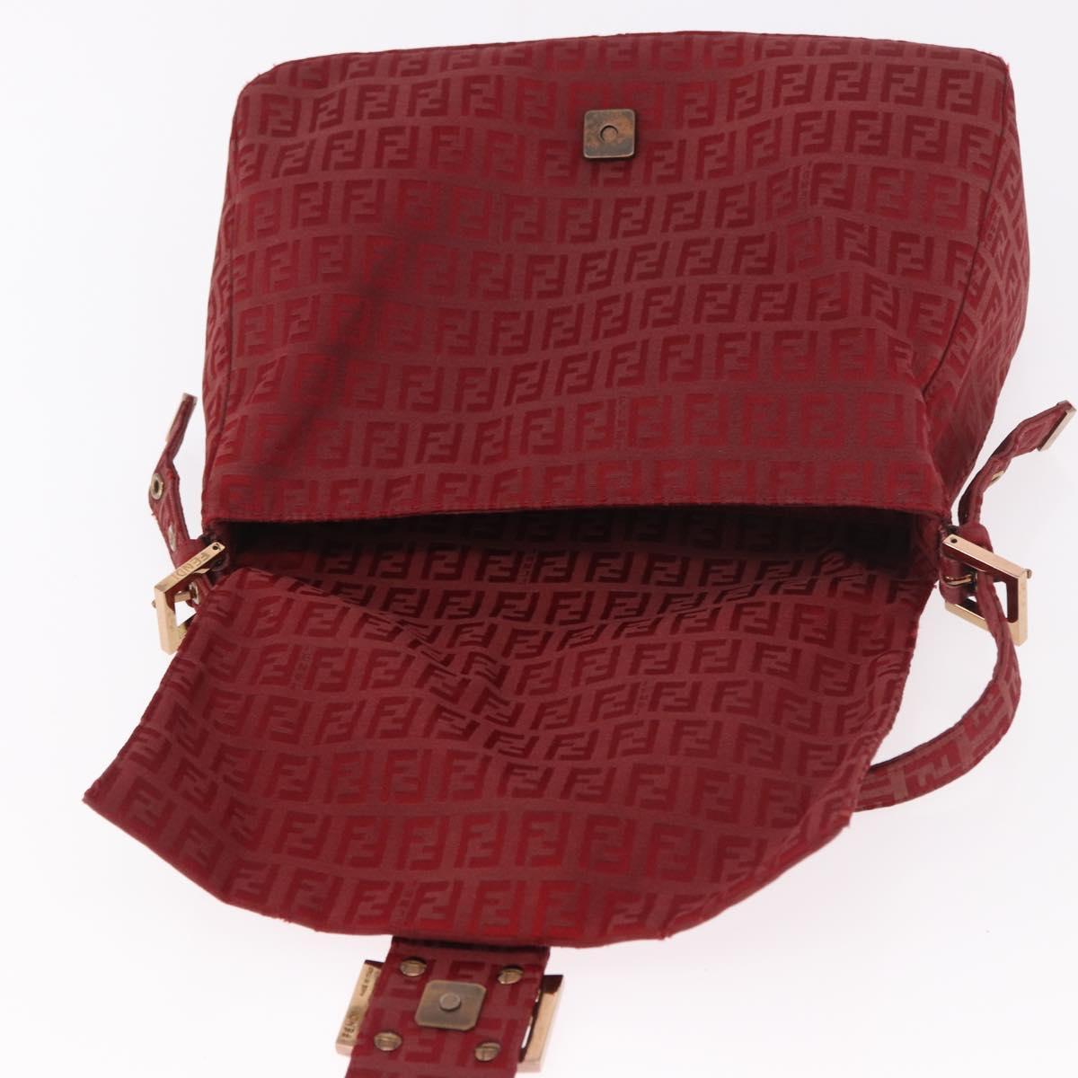 FENDI Zucchino Canvas Mamma Baguette Shoulder Bag Red Gold Auth am11906A