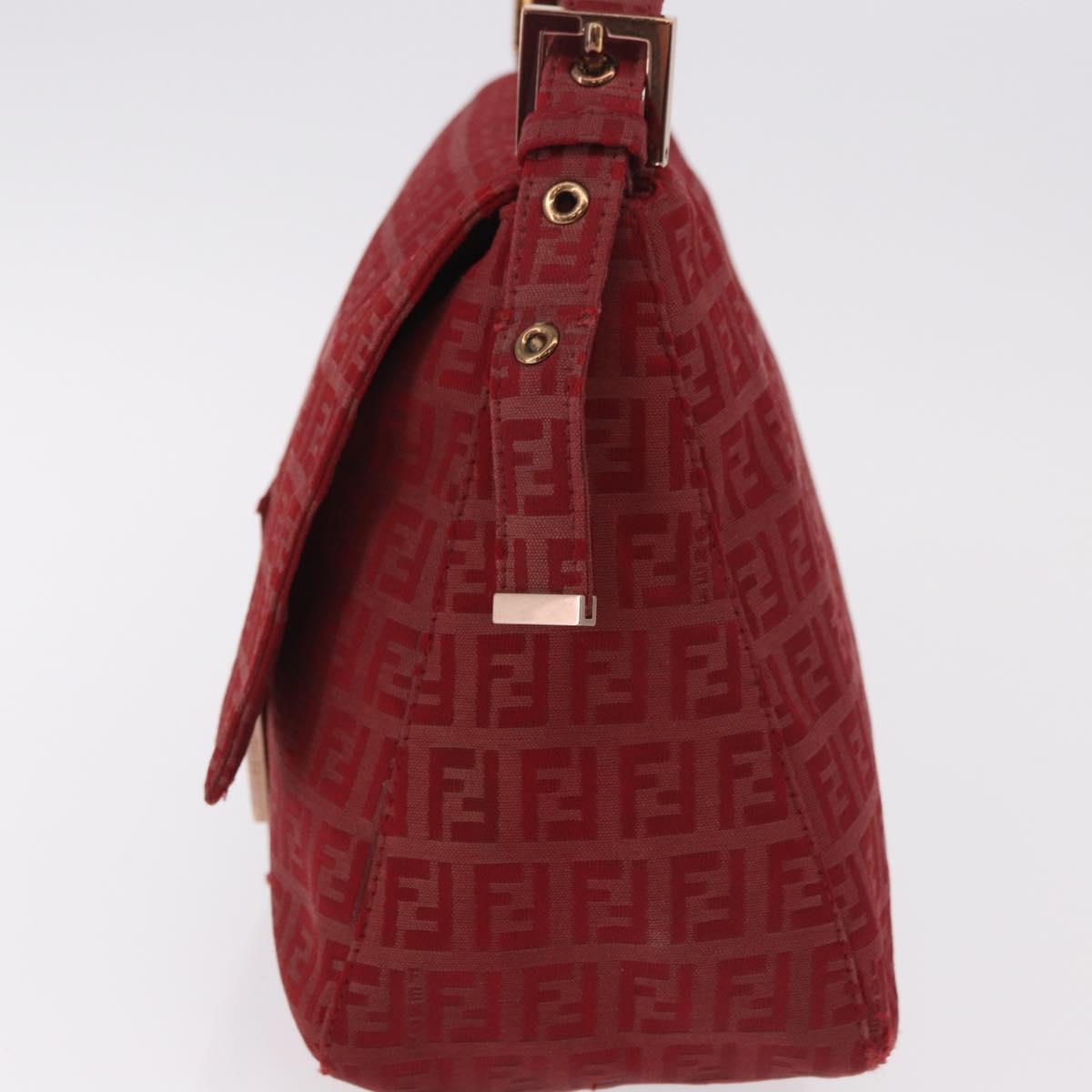 FENDI Zucchino Canvas Mamma Baguette Shoulder Bag Red Gold Auth am11906A