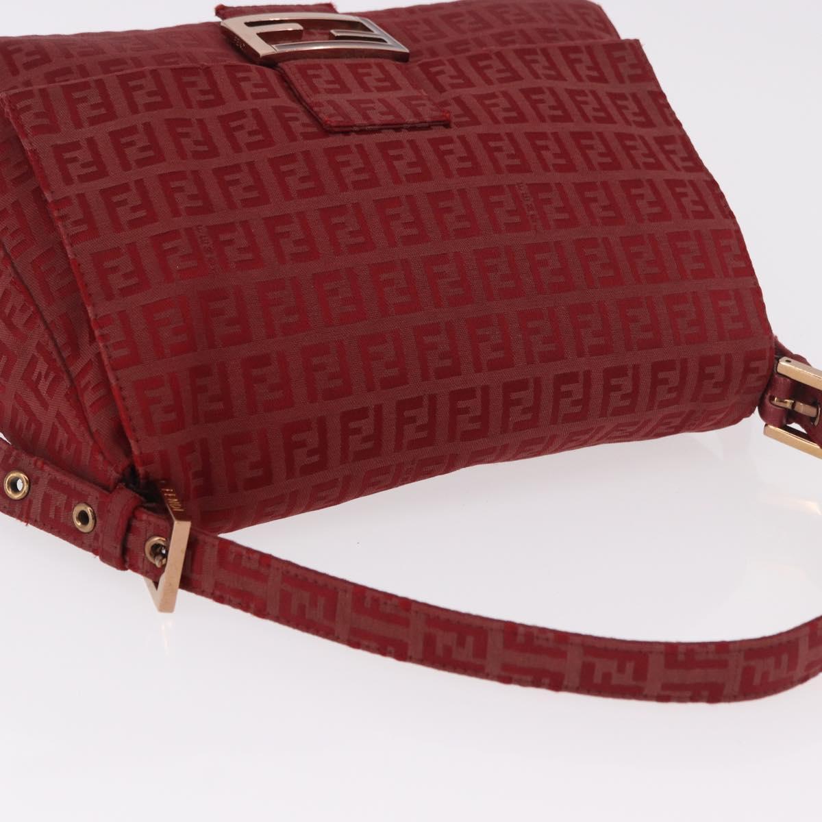 FENDI Zucchino Canvas Mamma Baguette Shoulder Bag Red Gold Auth am11906A