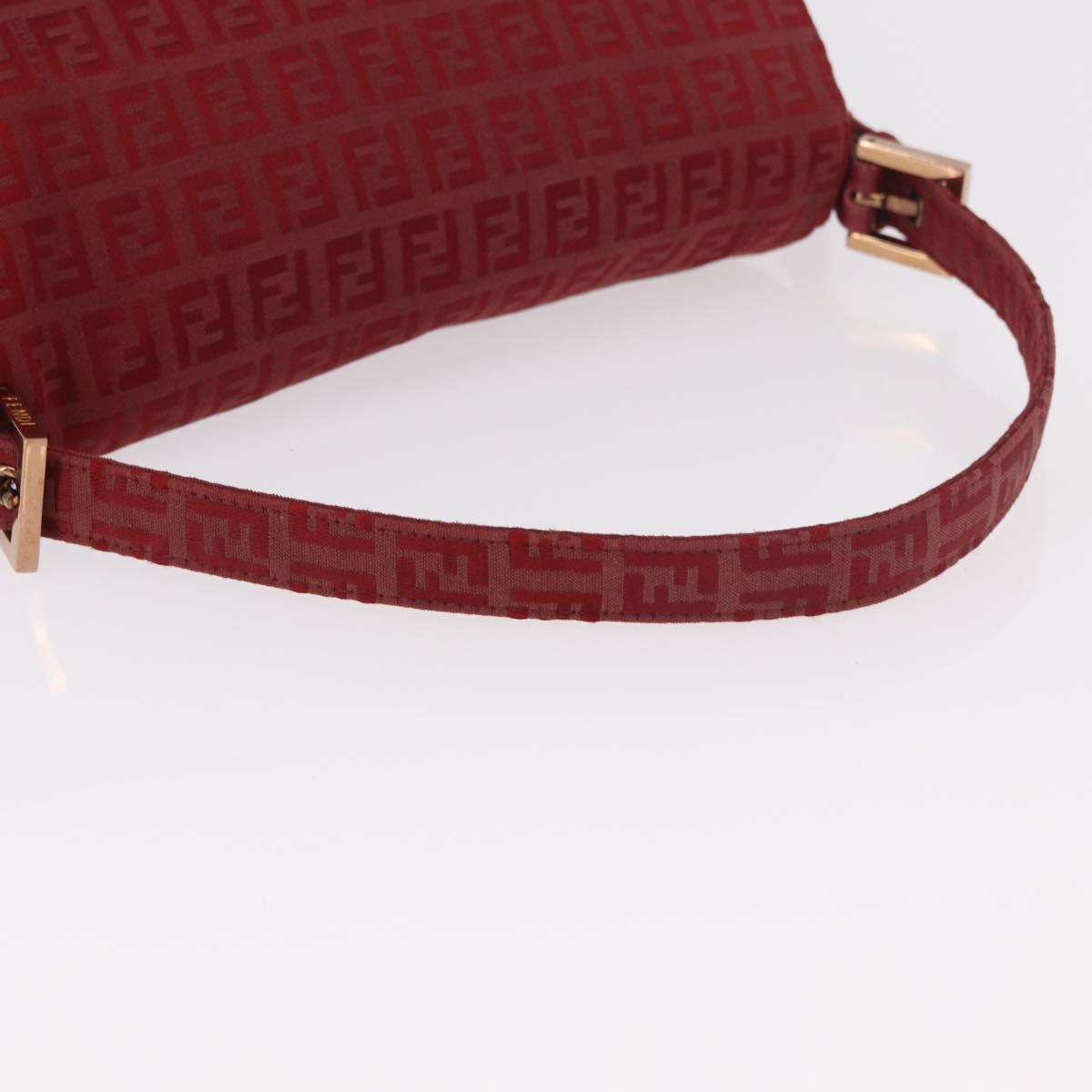 FENDI Zucchino Canvas Mamma Baguette Shoulder Bag Red Gold Auth am11906A