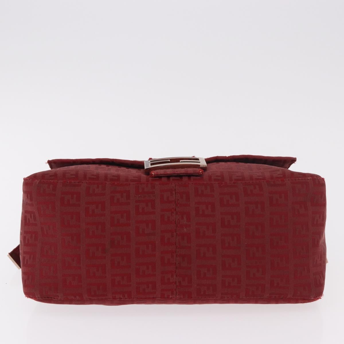 FENDI Zucchino Canvas Mamma Baguette Shoulder Bag Red Gold Auth am11906A