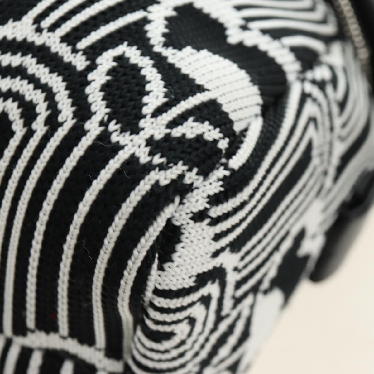 PRADA Shoney Jacquard Shoulder Bag Wool Black White Silver Auth am11907SAM