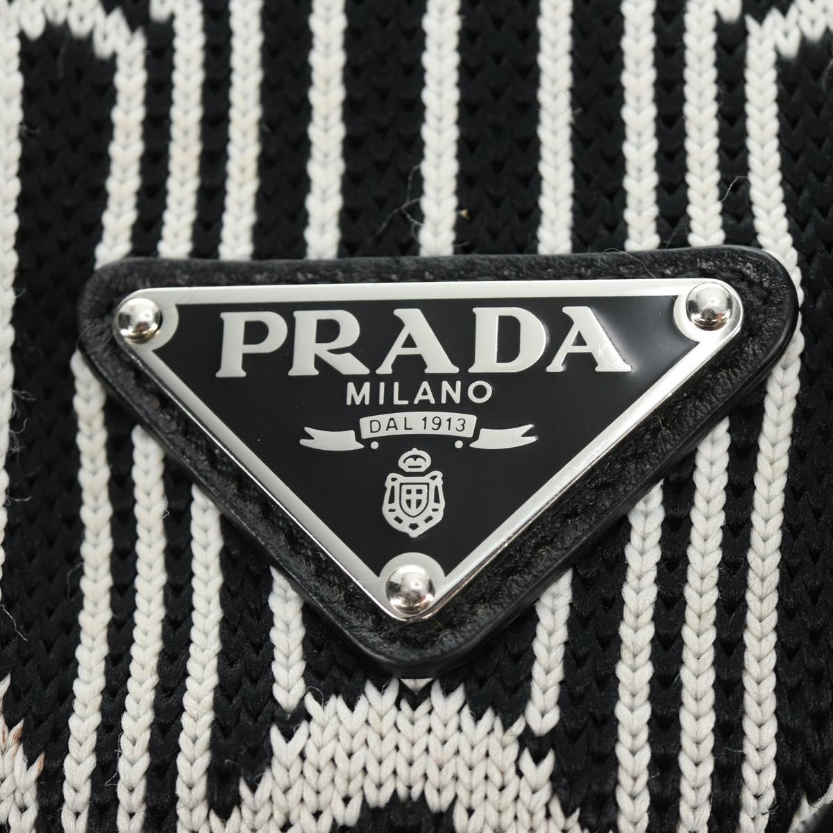 PRADA Shoney Jacquard Shoulder Bag Wool Black White Silver Auth am11907SAM
