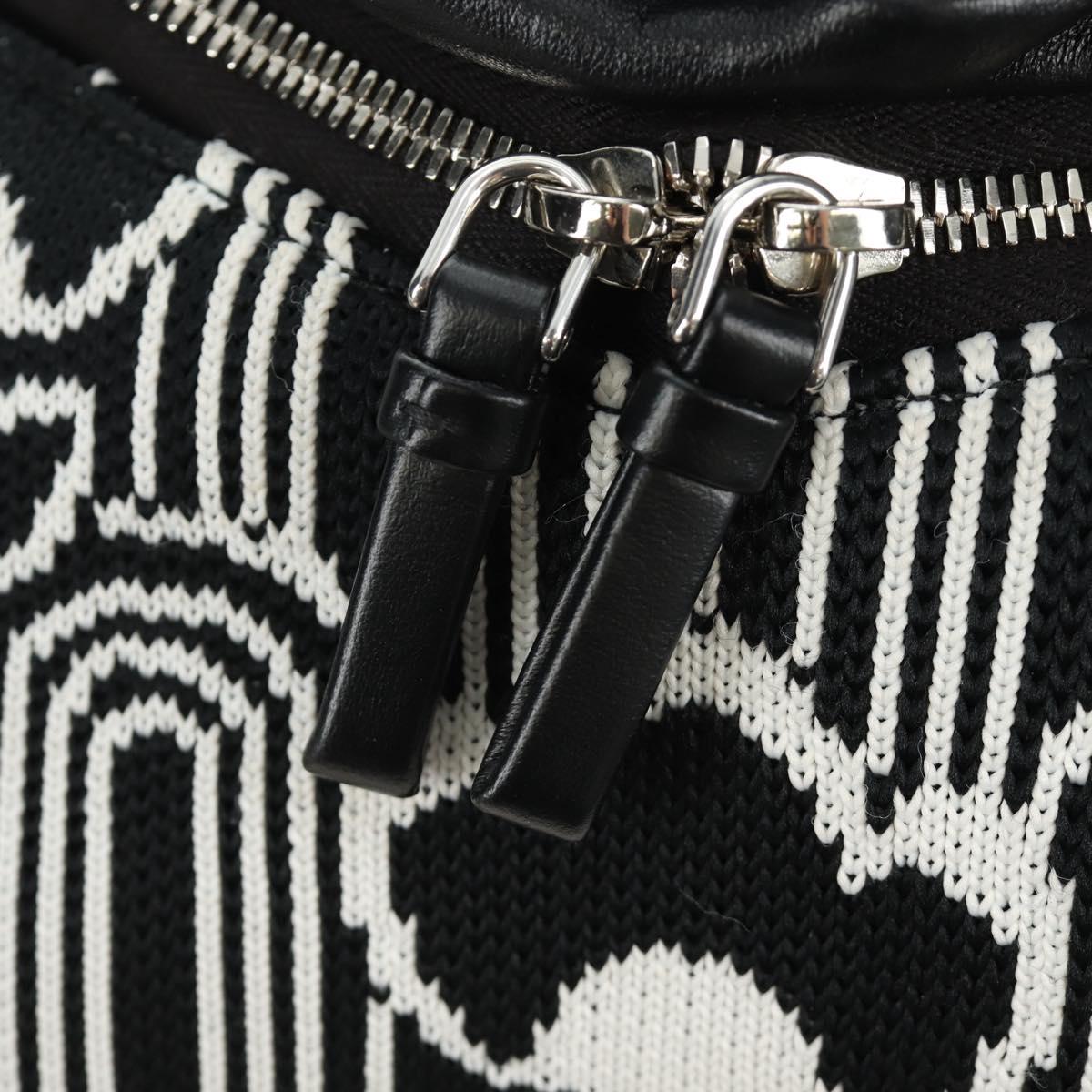 PRADA Shoney Jacquard Shoulder Bag Wool Black White Silver Auth am11907SAM