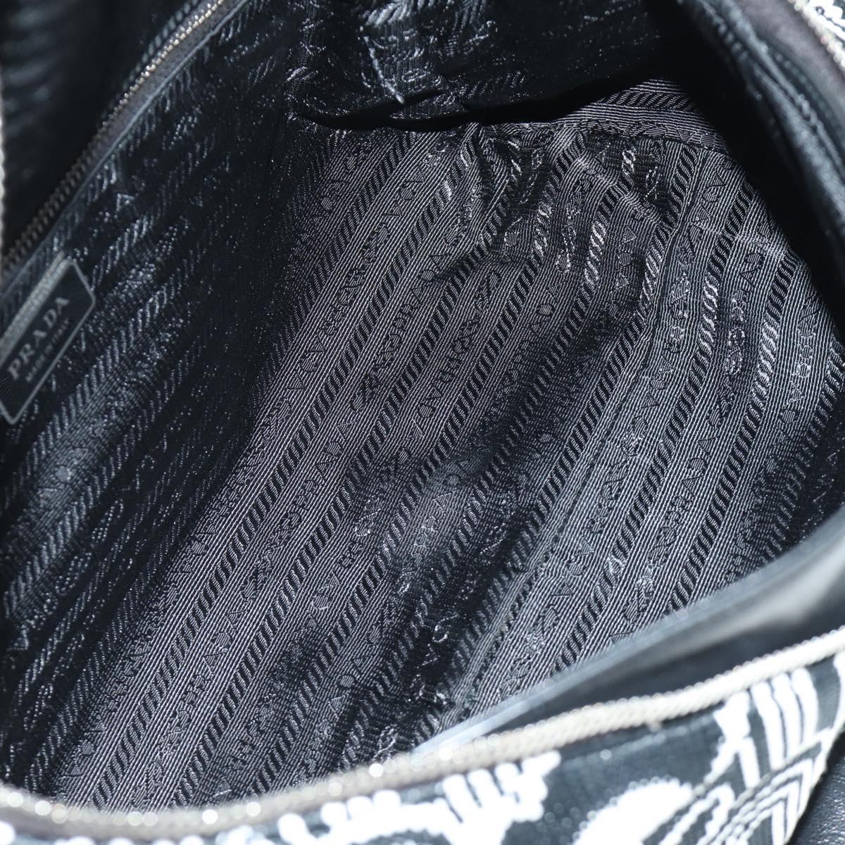 PRADA Shoney Jacquard Shoulder Bag Wool Black White Silver Auth am11907SAM