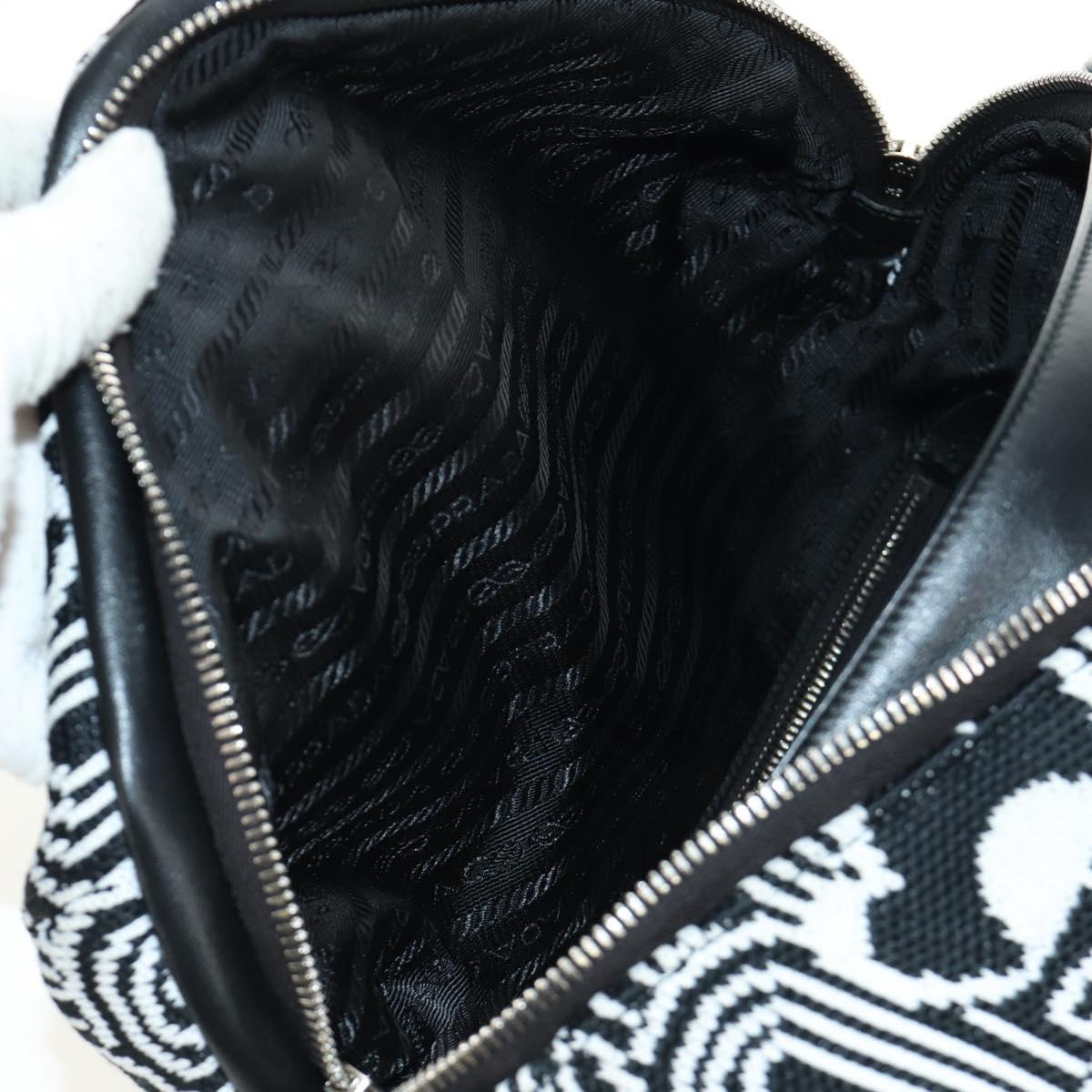 PRADA Shoney Jacquard Shoulder Bag Wool Black White Silver Auth am11907SAM