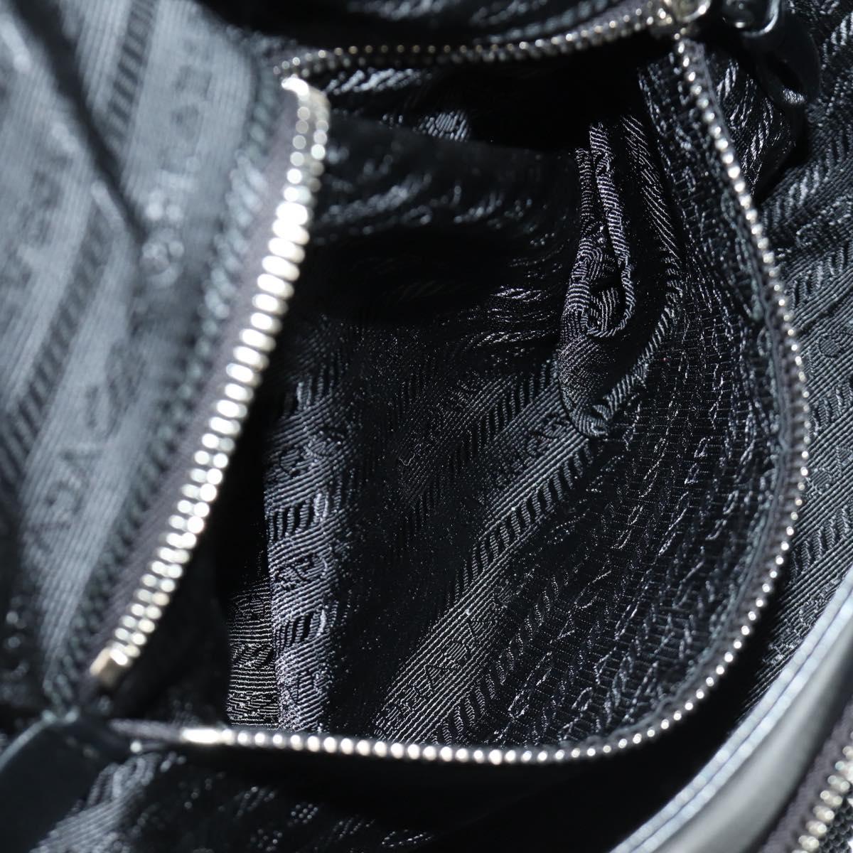 PRADA Shoney Jacquard Shoulder Bag Wool Black White Silver Auth am11907SAM